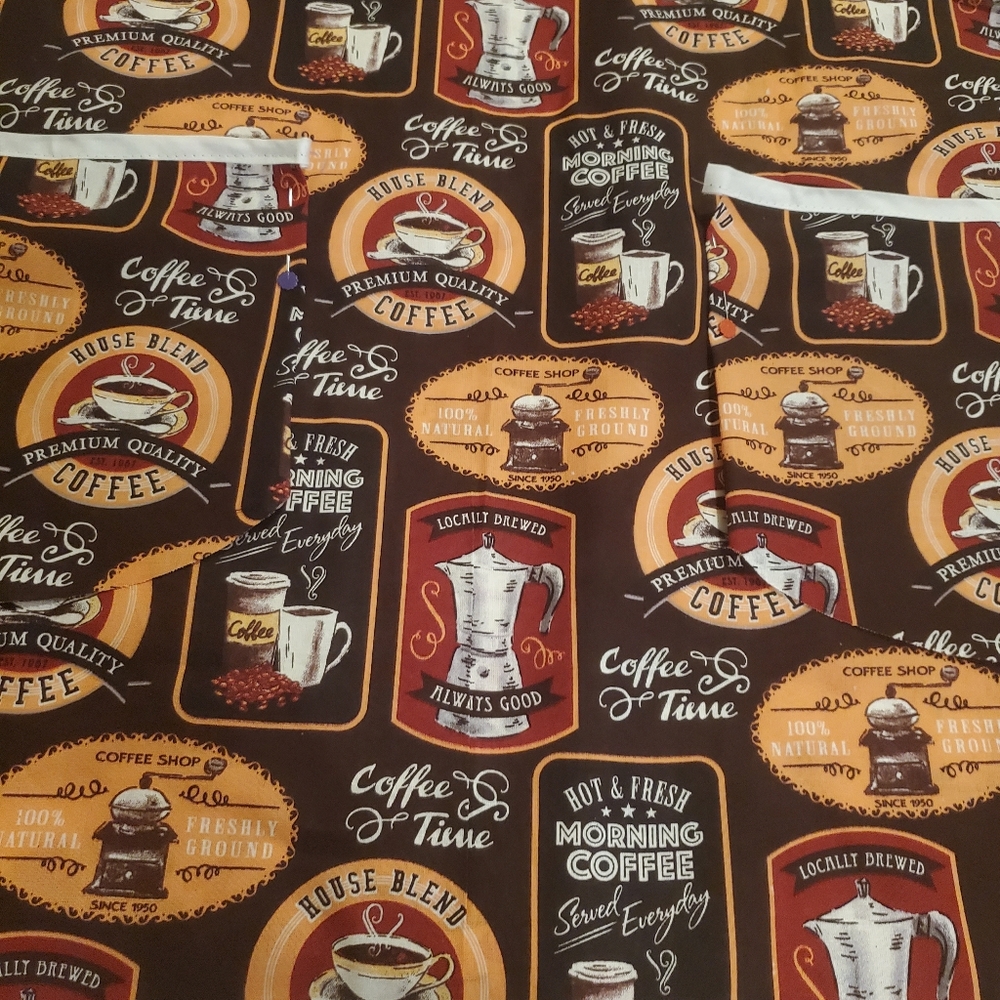 New  Hand Crafted Cotton  Apron Coffee-Themed  Adult sz